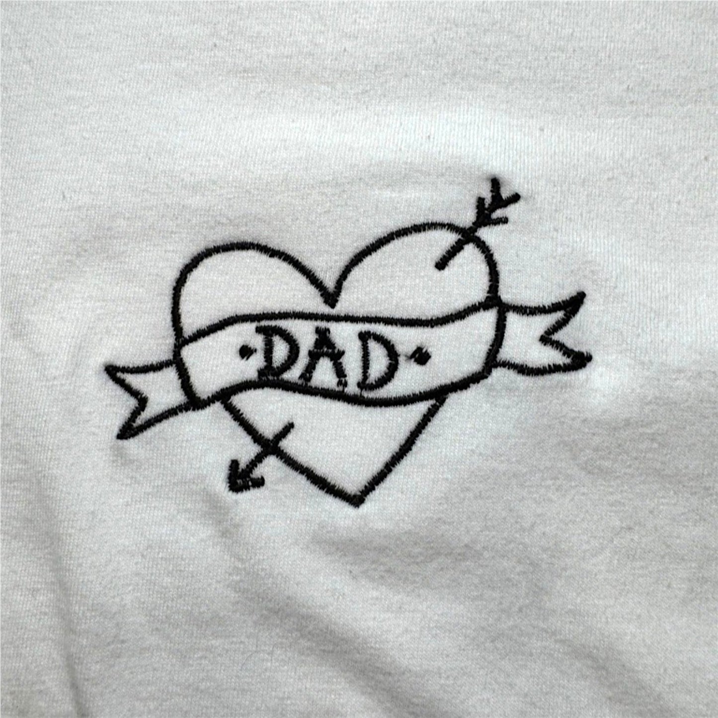 Embroidered Tattoo-Style Dad Shirt — White Cotton Tee