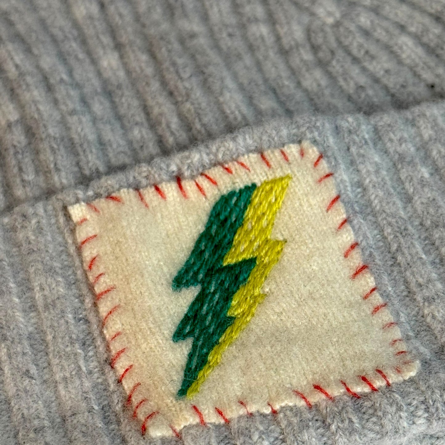Embroidered Lightning Bolt Beanie - Grey Merino Wool Beanie - Winter Hat - Luxury Beanie - Unique Winter Accessories
