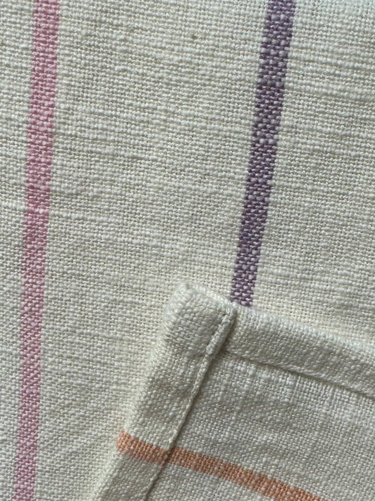 Running Fox Embroidered Tea Towel — Cream Sunset Stripe