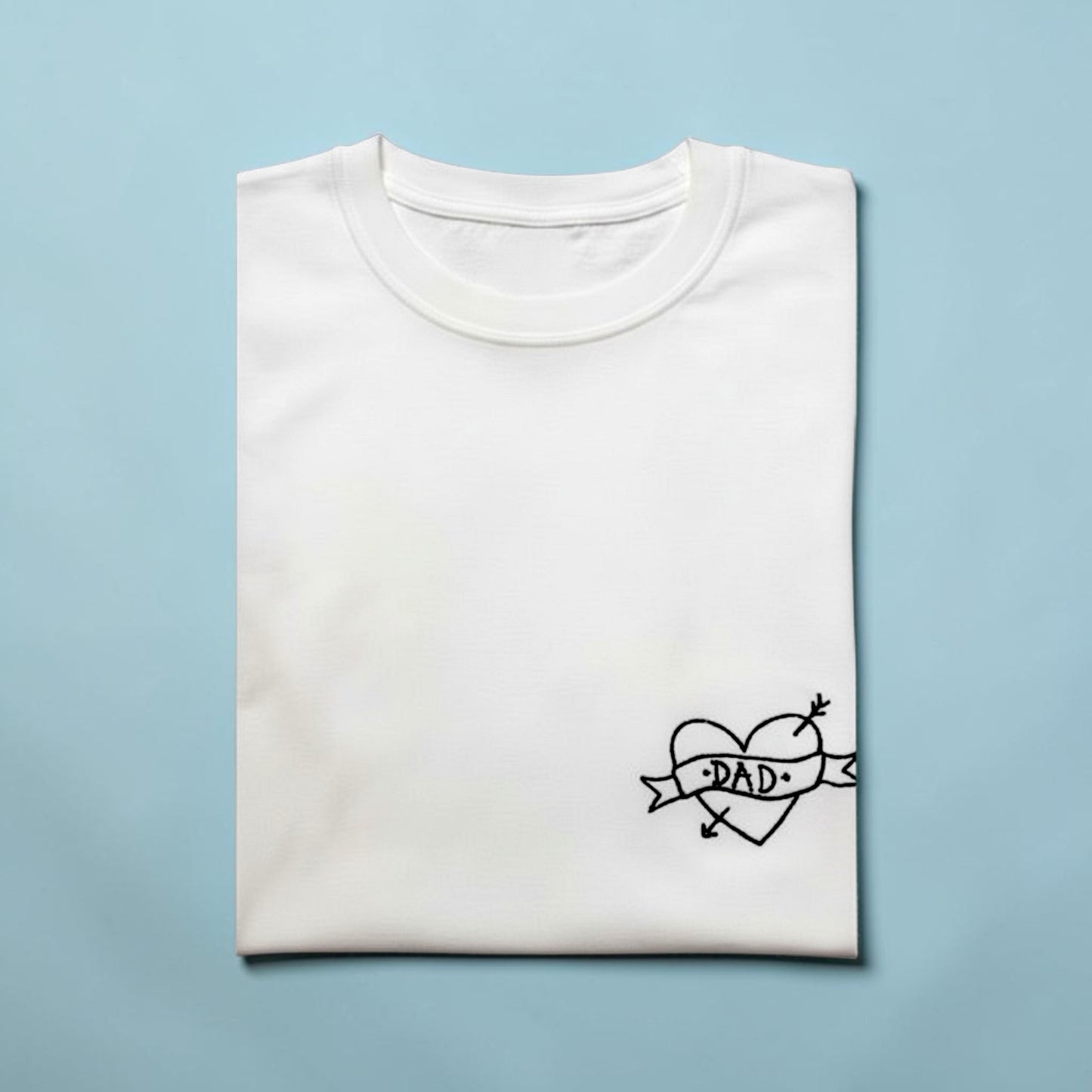 Embroidered Tattoo-Style Dad Shirt — White Cotton Tee