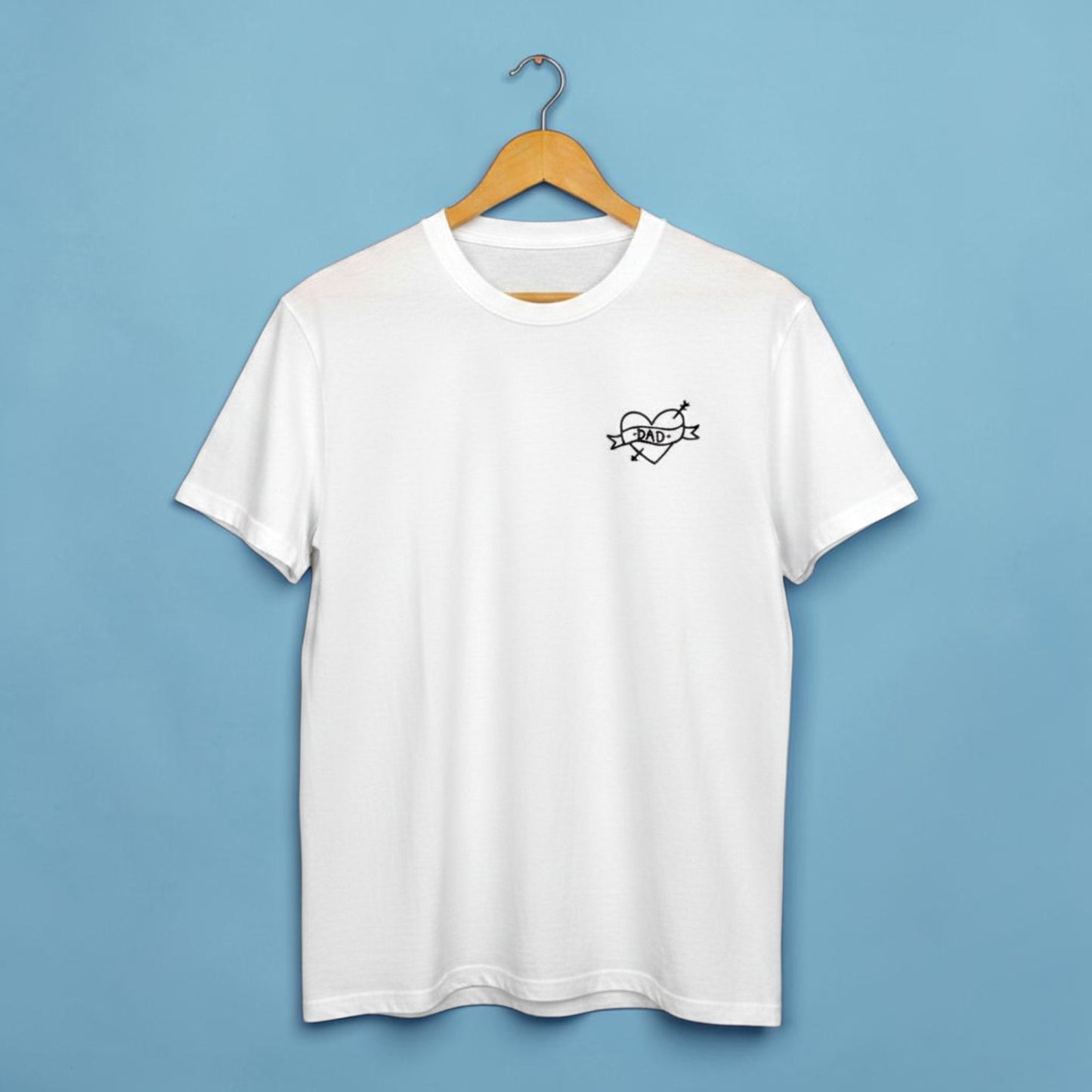 Embroidered Tattoo-Style Dad Shirt — White Cotton Tee