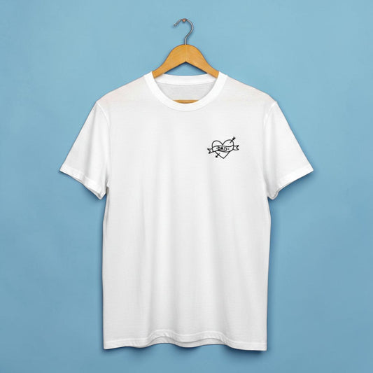 Embroidered Tattoo-Style Dad Shirt — White Cotton Tee