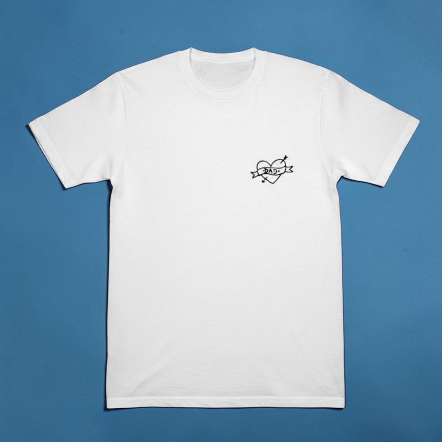 Embroidered Tattoo-Style Dad Shirt — White Cotton Tee