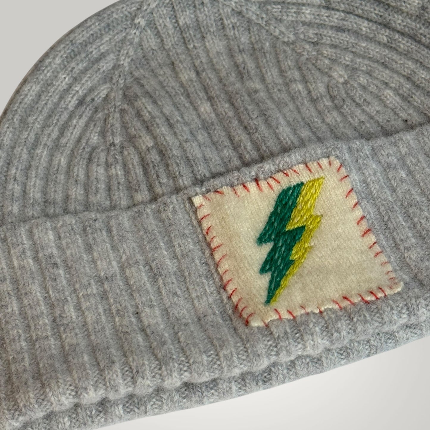 Embroidered Lightning Bolt Beanie - Grey Merino Wool Beanie - Winter Hat - Luxury Beanie - Unique Winter Accessories