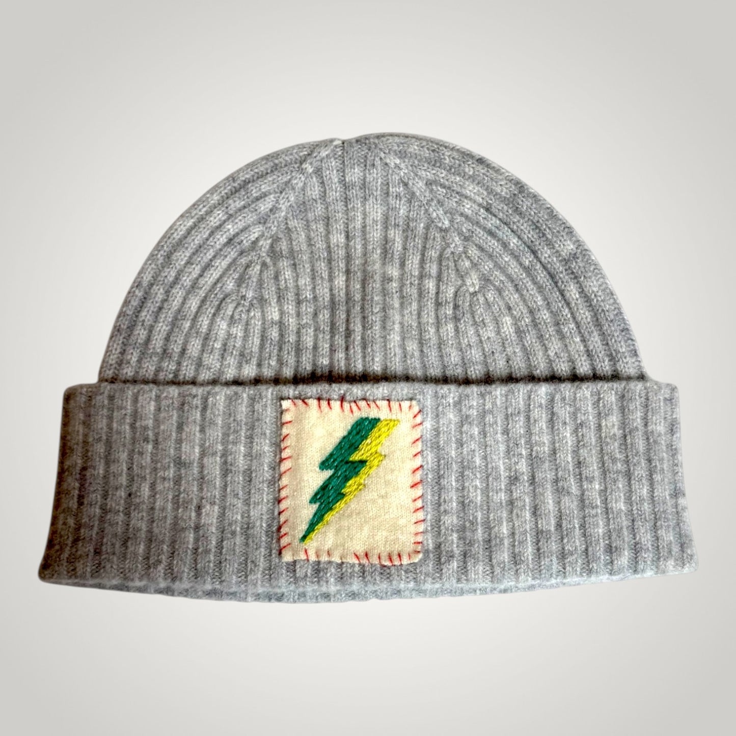 Embroidered Lightning Bolt Beanie - Grey Merino Wool Beanie - Winter Hat - Luxury Beanie - Unique Winter Accessories
