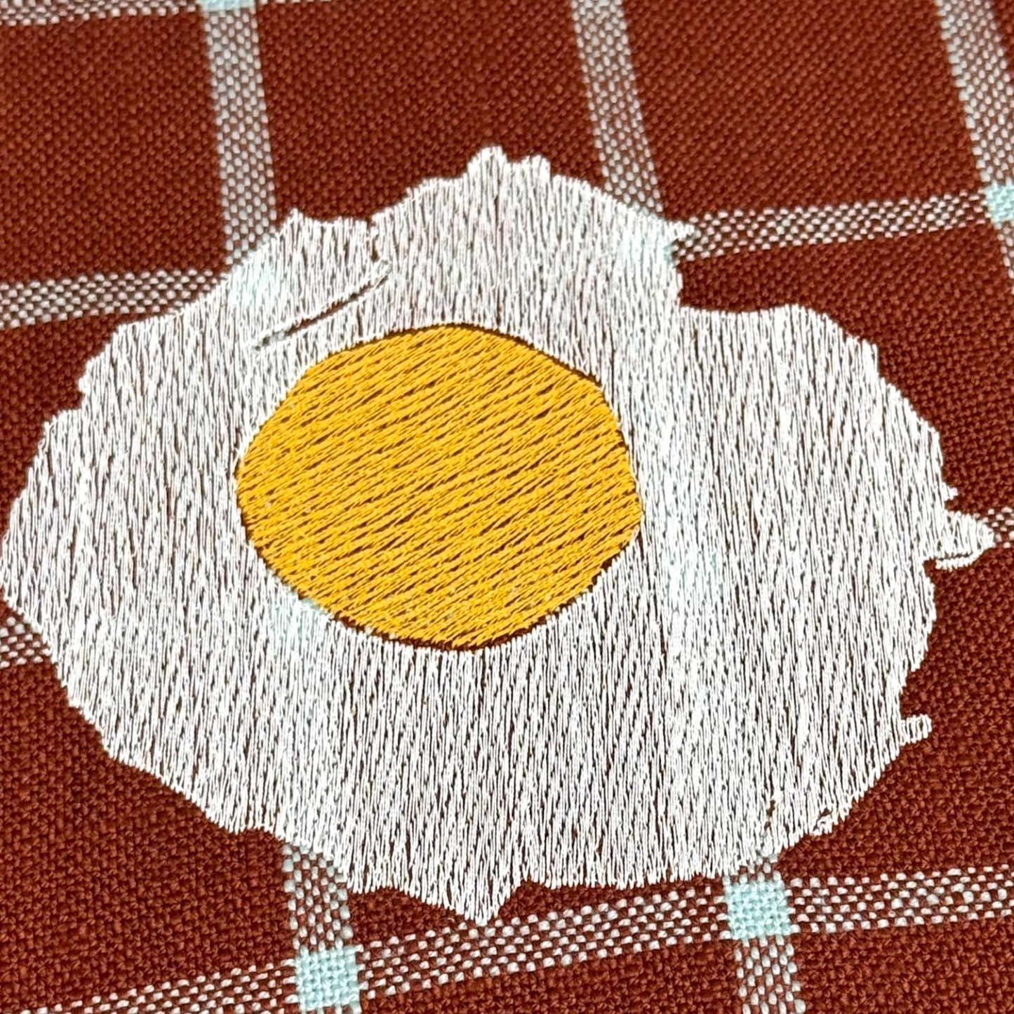 Embroidered Fried Egg Tea Towel - Red Plaid Kitchen Towel - Cotton Dish Towel - Quirky Kitchen Decor - Housewarming Gift - Breakfast Lover Gift