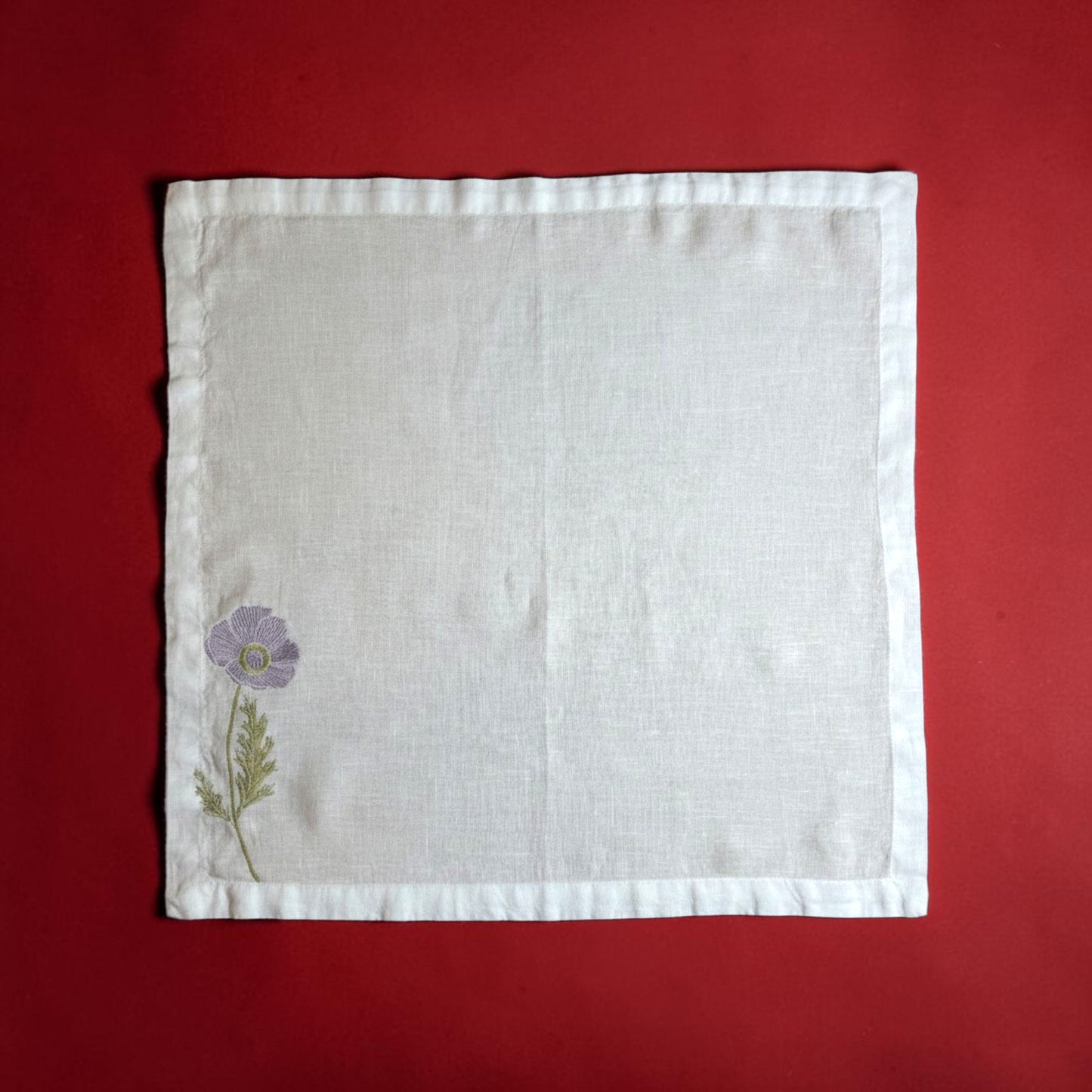 Embroidered Linen Napkins | Lilac Poppy | Set of 4