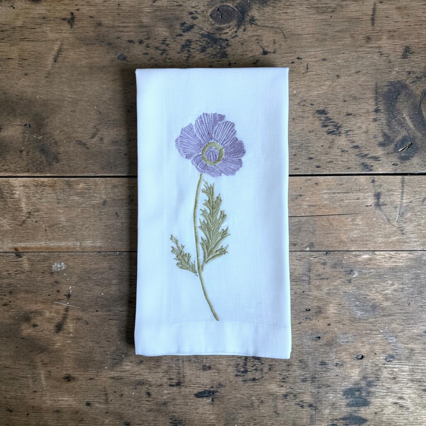 Embroidered Linen Napkins | Lilac Poppy | Set of 4