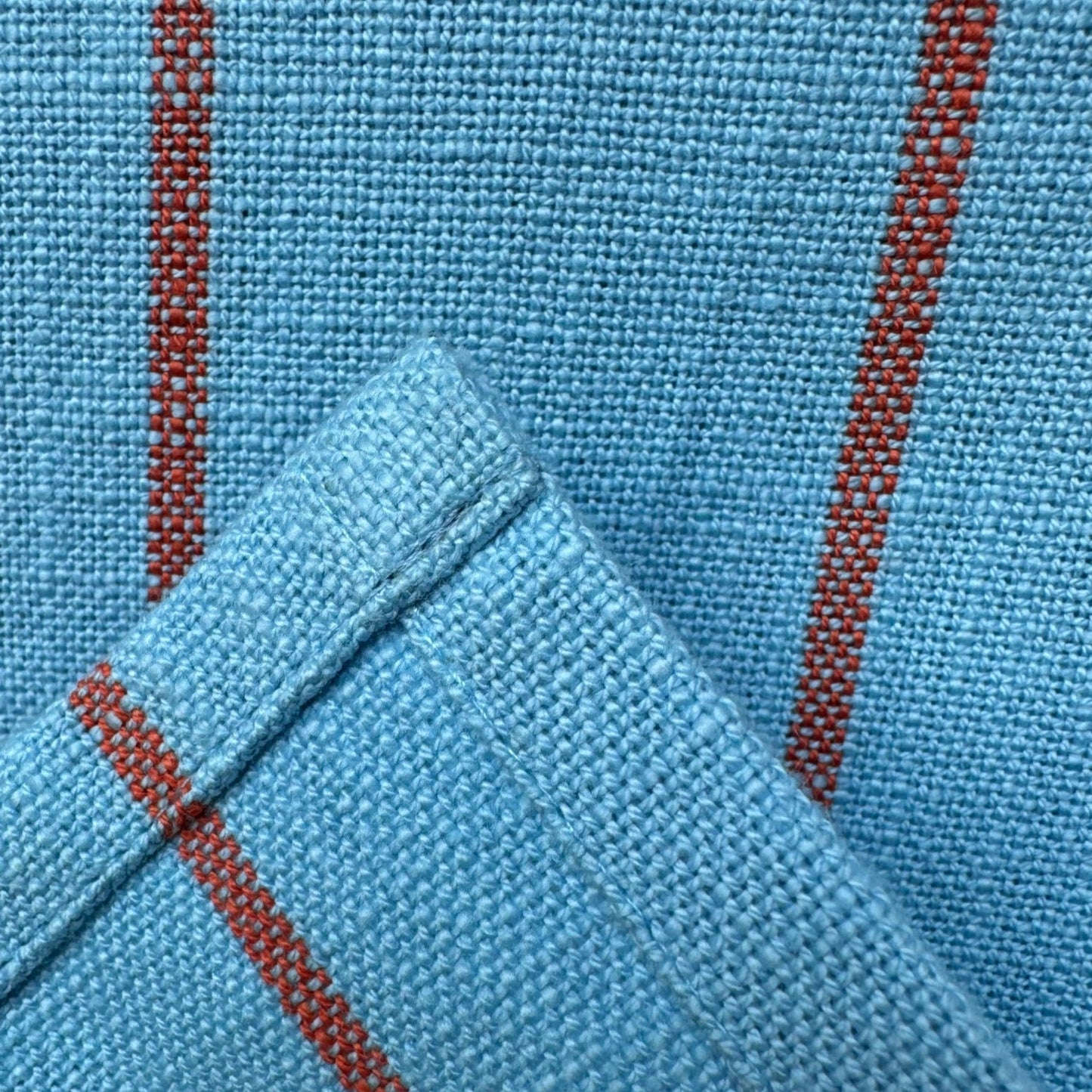 Gaggle of Geese Embroidered Tea Towel — Blue & Orange Stripe