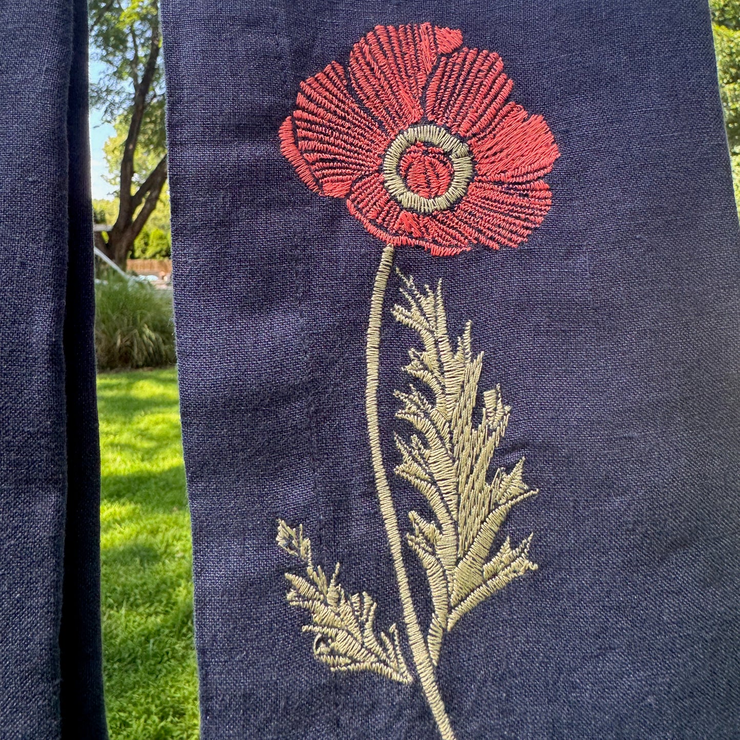 Navy Linen Napkins with Embroidered Poppies — Set of 4
